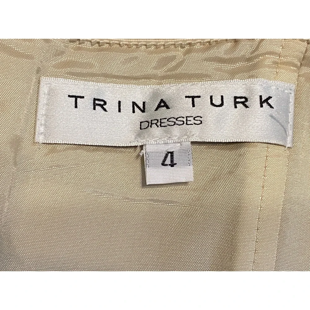 Trina Turk Women's Kenzie Tan Black Striped Lined Strapless Dress Size 4